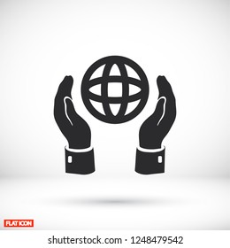 hands holding globe earth icon. Vector  Eps 10 