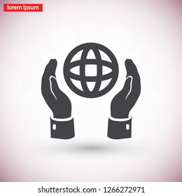 hands holding globe earth icon. Vector  Eps 10 