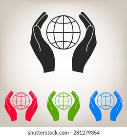 Hands holding Globe earth icon