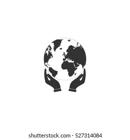 Hands holding globe earth icon flat. Illustration isolated vector sign symbol