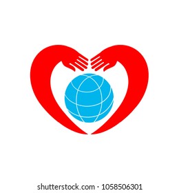 Hands holding globe earth web icon. Save earth concept vector illustration