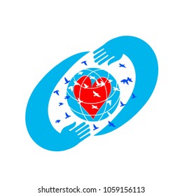 Hands holding globe earth web icon. Save earth concept vector illustration