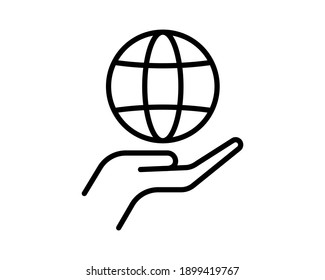 Hands Holding Globe Earth Web Black Icon. Save Earth Concept Vector Illustration.