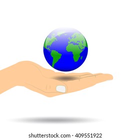 hands holding globe earth web black icon. save earth concept vector illustration