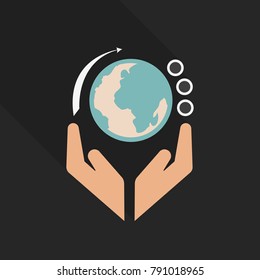 hands holding globe earth web icon. save earth concept vector illustration