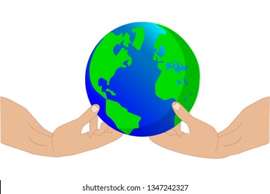 hands holding globe earth,save the planet concept. vector illustration for poster,wallpaper,banner,sticker and other uses