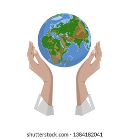 hands holding globe earth,save the planet concept. vector illustration for poster,wallpaper,banner,sticker and other uses