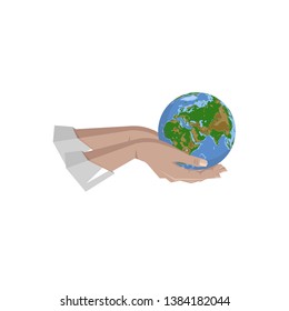 hands holding globe earth,save the planet concept. vector illustration for poster,wallpaper,banner,sticker and other uses