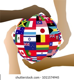 Hands Holding Globe Flags Various Countries Stock Vector (Royalty Free ...