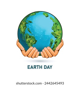 	
Hands holding globe happy earth day saving planet background