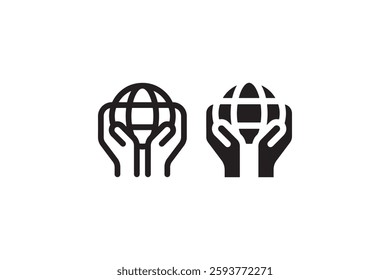 Hands Holding Globe Icon Representing Global Care and Sustainability Vector