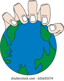 Hands holding up a globe, on white background