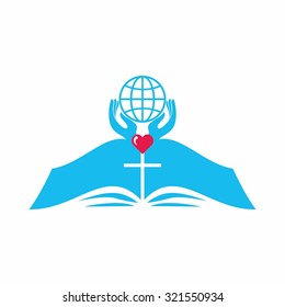 Hands holding a globe from the pages of a Bible
