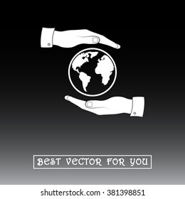 Hands holding globe sign icon, vector illustration. Flat design style 