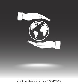 Hands holding globe sign icon, vector illustration. Flat design style 