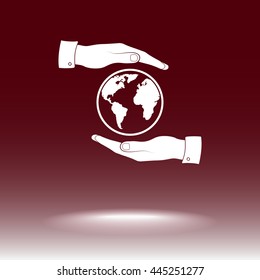 Hands holding globe sign icon, vector illustration. Flat design style 