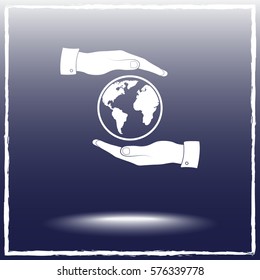 Hands holding globe sign icon, vector illustration. Flat design style 