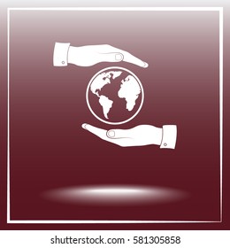 Hands holding globe sign icon, vector illustration. Flat design style 