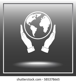Hands holding globe sign icon, vector illustration. Flat design style 