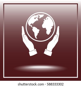 Hands holding globe sign icon, vector illustration. Flat design style 