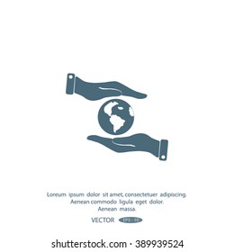 Hands holding globe sign , vector illustration. 