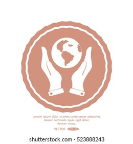 Hands holding globe sign , vector illustration.