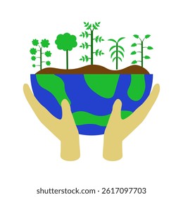 hands holding a globe with trees on it 