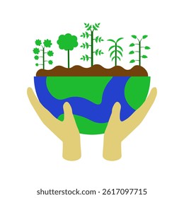 hands holding a globe with trees on it 