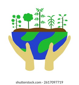 hands holding a globe with trees on it 