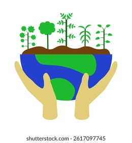 hands holding a globe with trees on it 