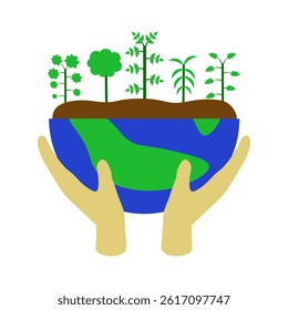 hands holding a globe with trees on it 