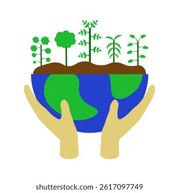 hands holding a globe with trees on it 
