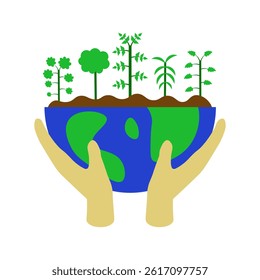 hands holding a globe with trees on it 