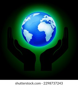 Hands holding Globe vector illustration, save the earth poster, globe in the hands, World earth day, concept Environment day banner, globe isolated