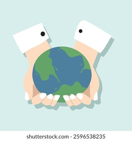  hands holding globe.Earth day concept.Saving the planet together.
