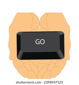 Hands holding the go button from a keyboard