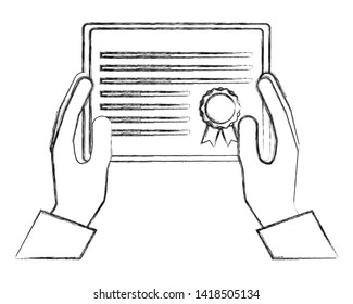 hands holding graduation certificate diploma vector illustration