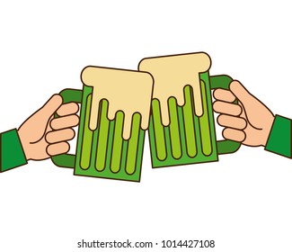 hands holding green beer mug foam