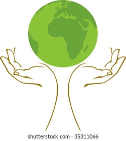 Hands holding a green earth