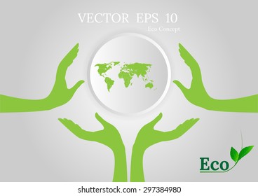 Hands holding a green earth, Ecology concept. save world vector illustration