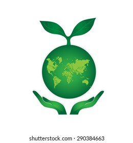 Hands Holding The Green Earth Globe Vector