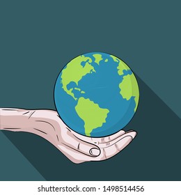 Hands holding The Green Planet , Save The Earth Concept , Vector Illustration