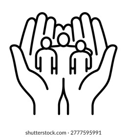 Hands holding a group of people figures community care concept community