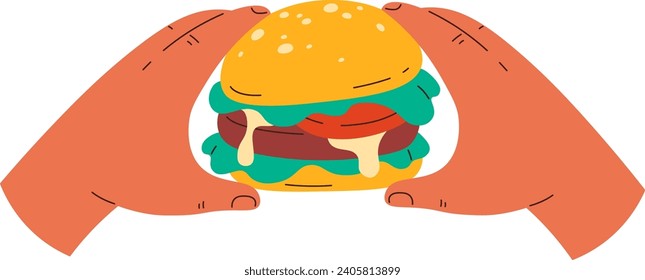 Hands Holding Hamburger Vector Illustration