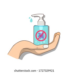 Hand's holding hand sanitizer gel vector illustration