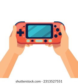 Hands holding handheld console vector isolated 