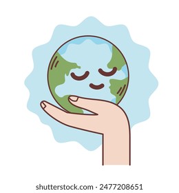 hands holding happy globe cartoon