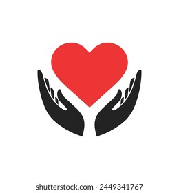 Hands holding heart art vector. Love, care, sharing, charity, medical symbol. Valentines day logotype.