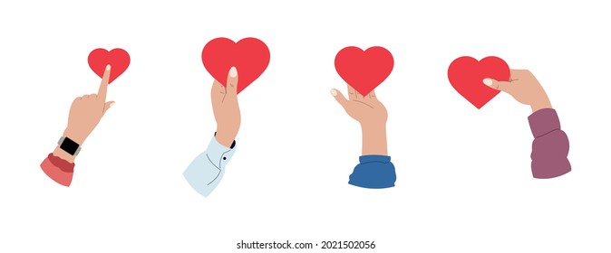 hands holding heart, care and charity illustrations set