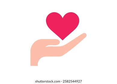 Hands Holding Heart Care Icon Vector Illustration, heart care symbol, love and care symbol, healthcare love icon, flat heart in hands icon